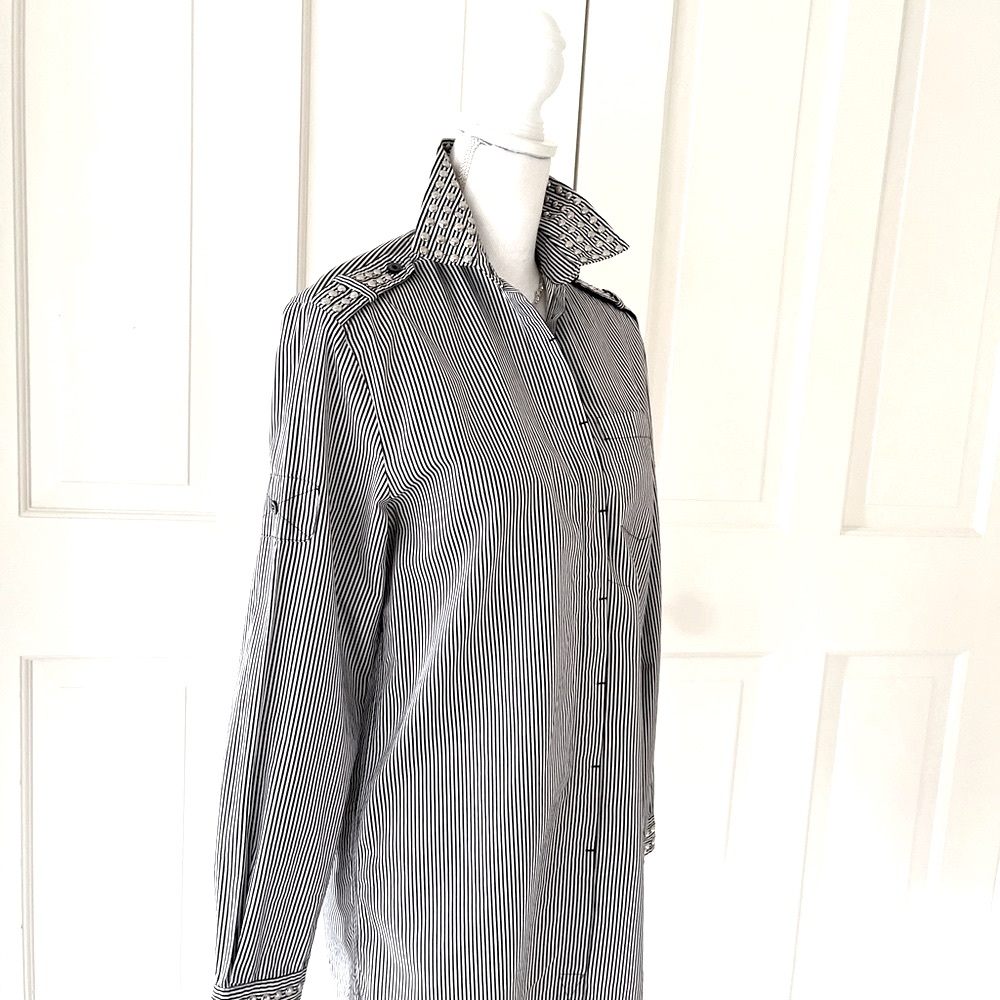 Pierre Balmain gray and white striped button up shirt 36
